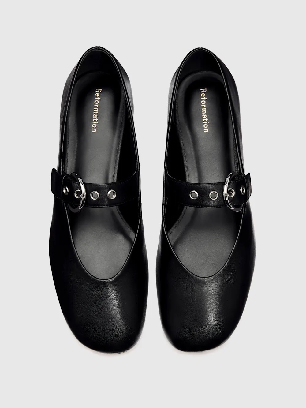 NEW Reformation Bethany Ballet Flats Mary Janes Black Leather size 6
